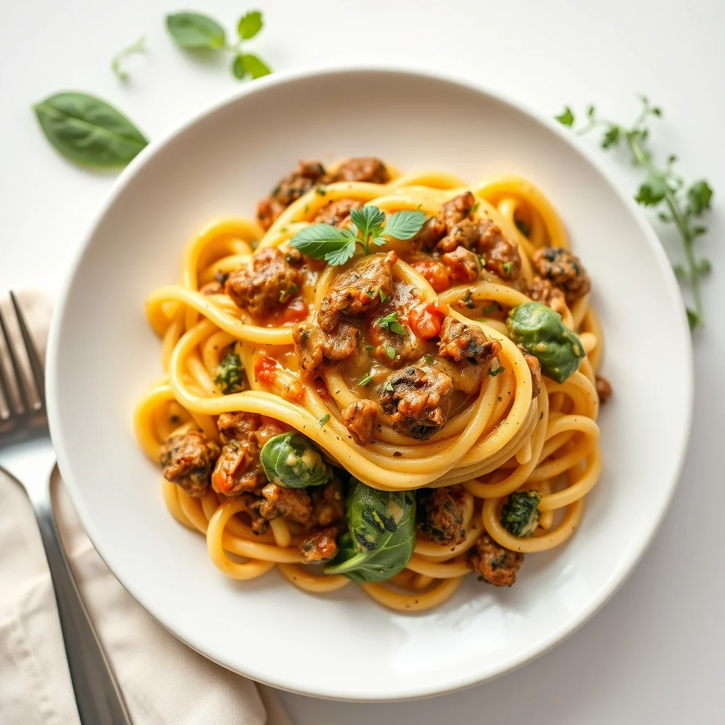 Cheesy Beef and Spinach Pasta Bake