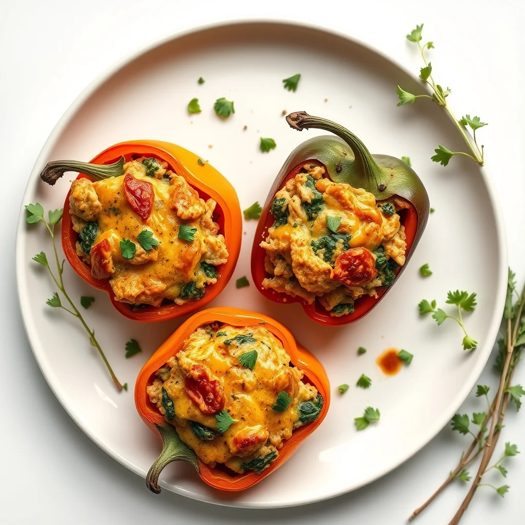 Cheesy Turkey and Spinach Stuffed Peppers