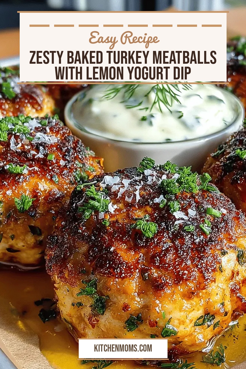 Zesty Baked Turkey Meatballs with Lemon Yogurt Dip