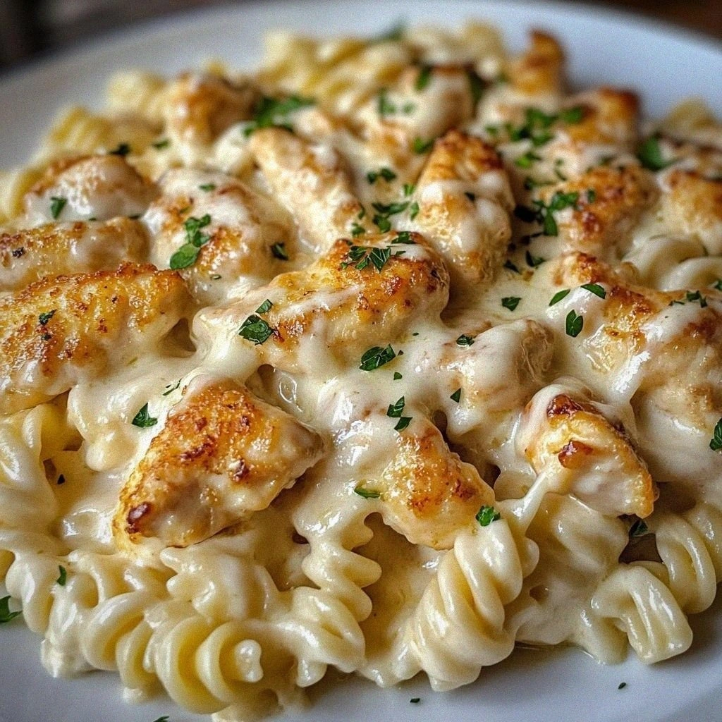 47 Superromige cheesy alfredo pasta met kip in 30 min