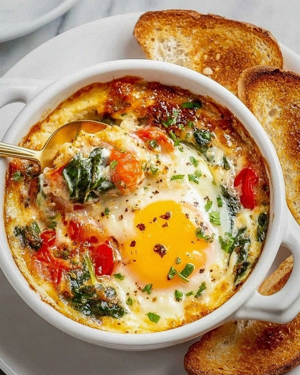 Baked Feta Eggs with Cherry Tomatoes and Veggies Recipe