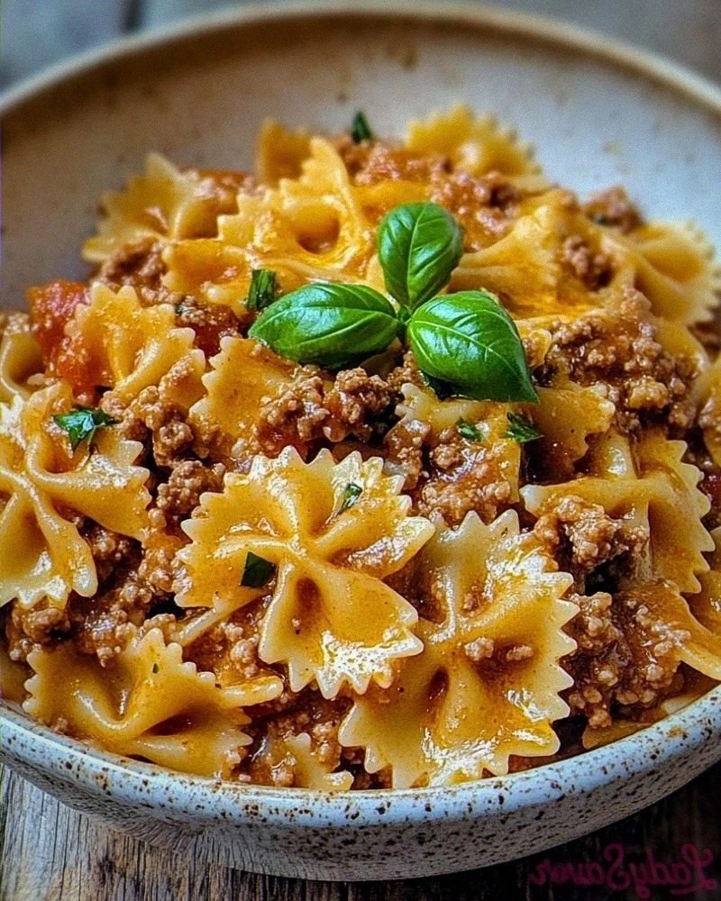 Cheesy Bowtie Pasta with Ground Beef