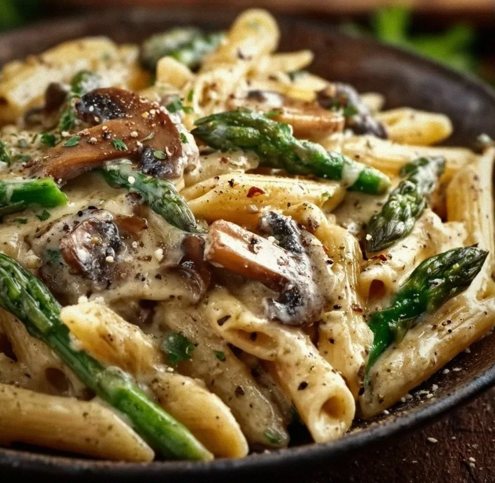 Creamy Mushroom and Asparagus Chicken Penne