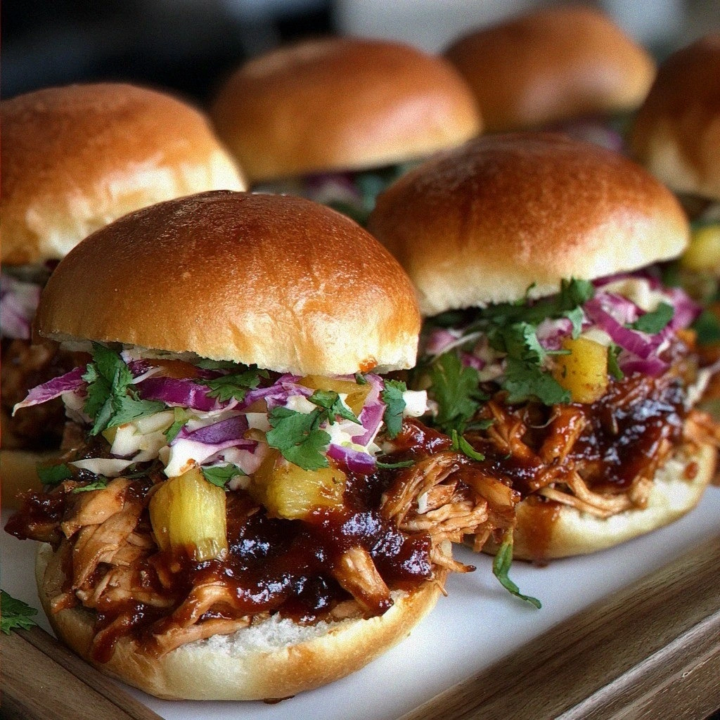 Crockpot BBQ Pineapple Chicken Sliders