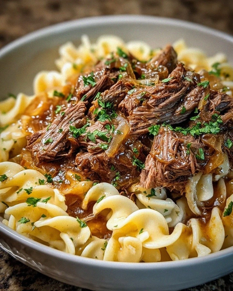 Crockpot French Onion Pot Roast Pasta