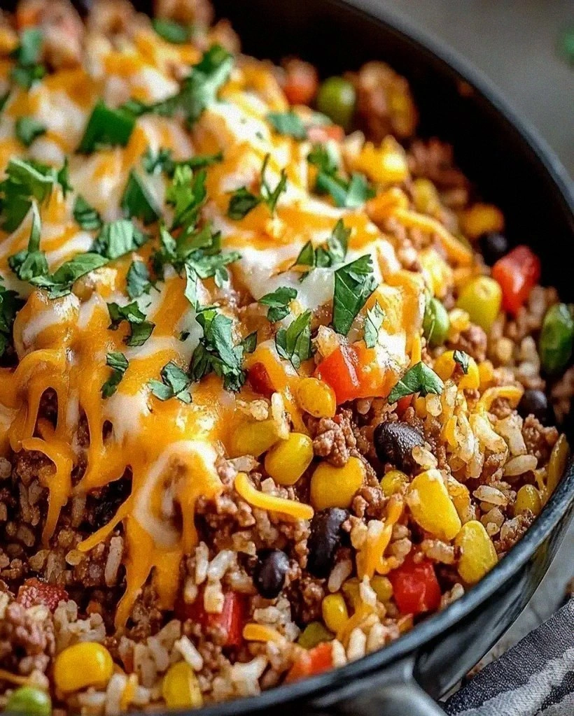 Fiesta Taco Skillet with Beef, Rice, and Veggies