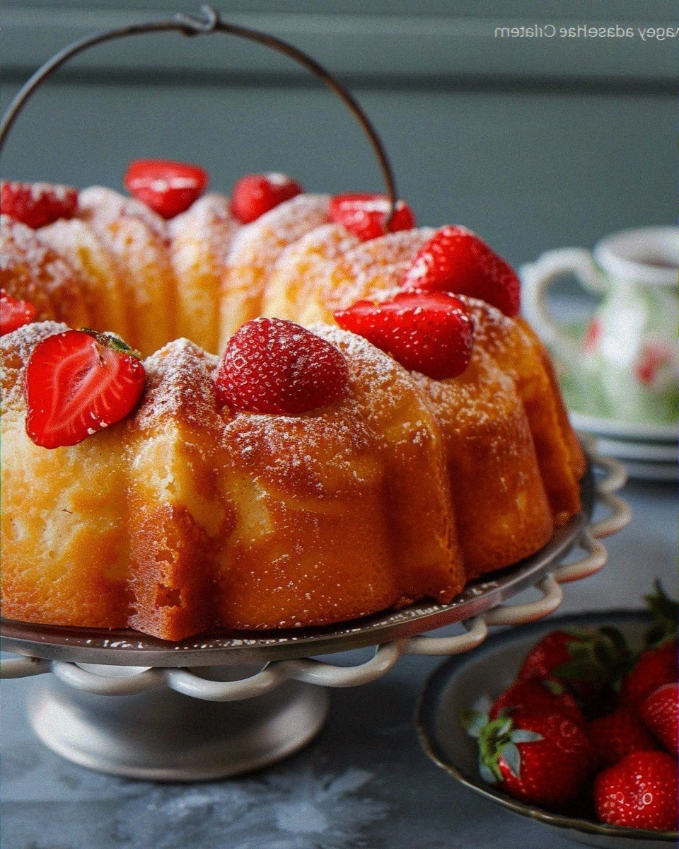 Pineapple Bundt Cake with Sweet Strawberries