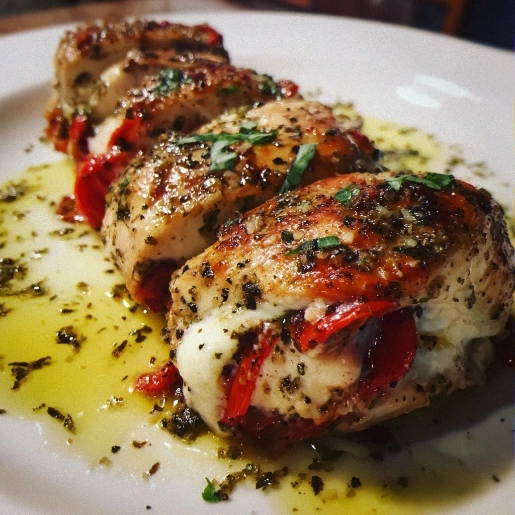 Roasted Red Pepper Mozzarella Stuffed Chicken