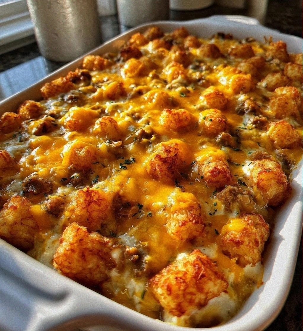 Sausage Gravy Breakfast Tater Tot Casserole