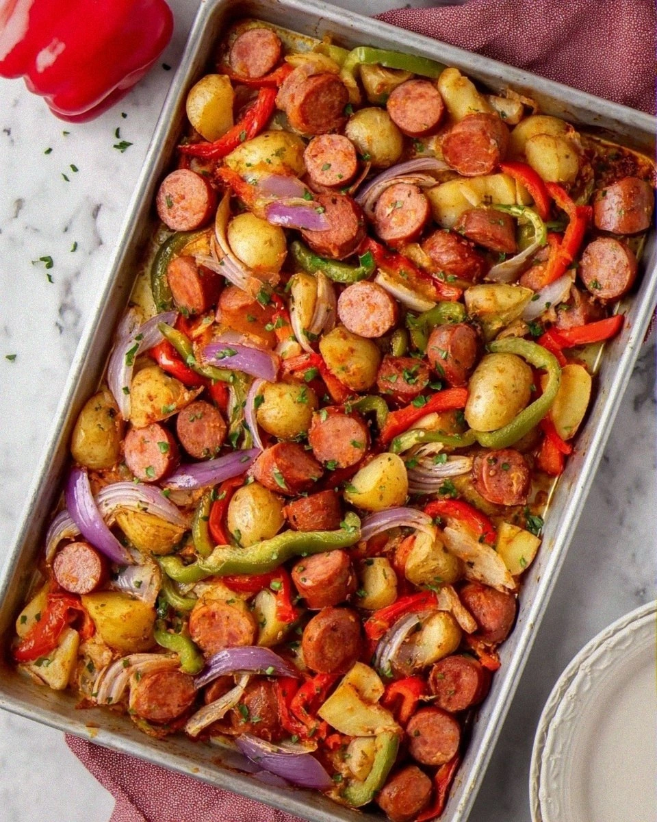 Sheet Pan Sausage, Peppers, and Potatoes Recipe