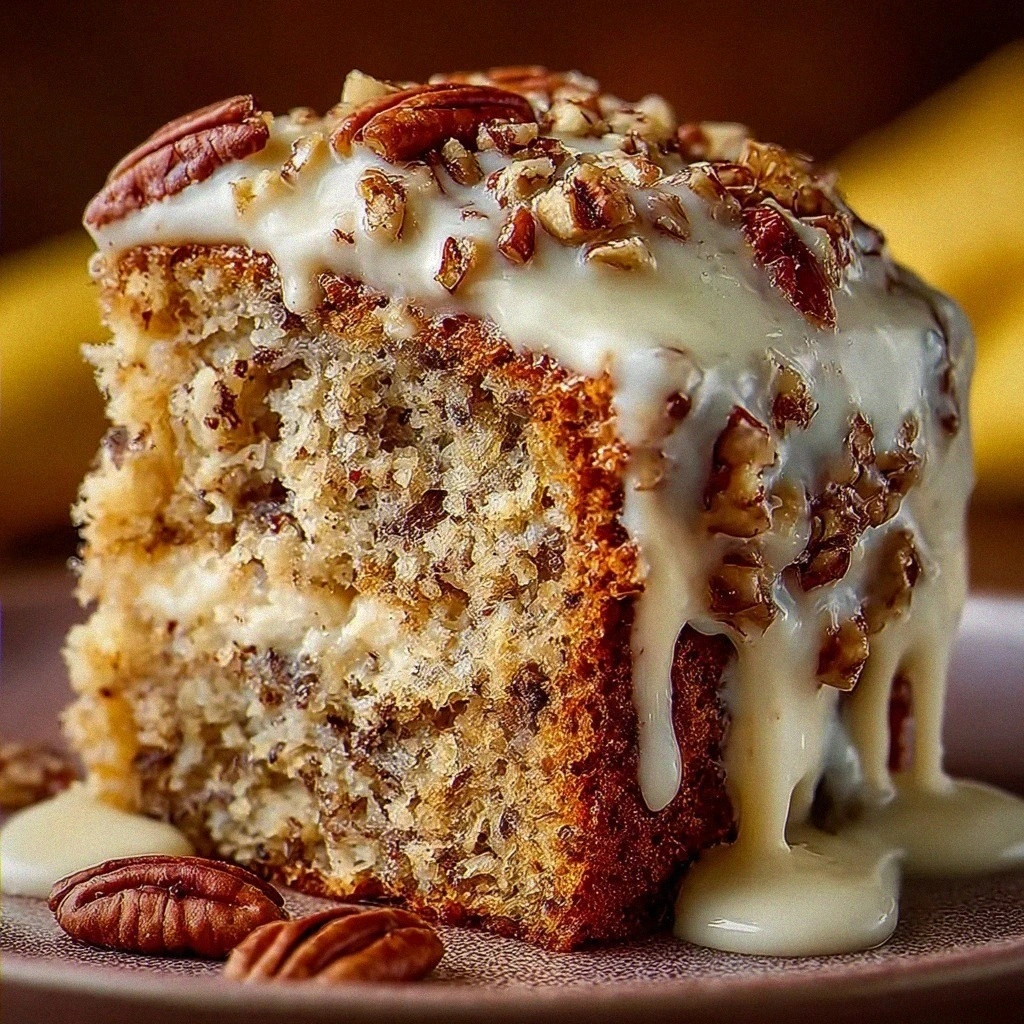 Luscious banana pecan cake