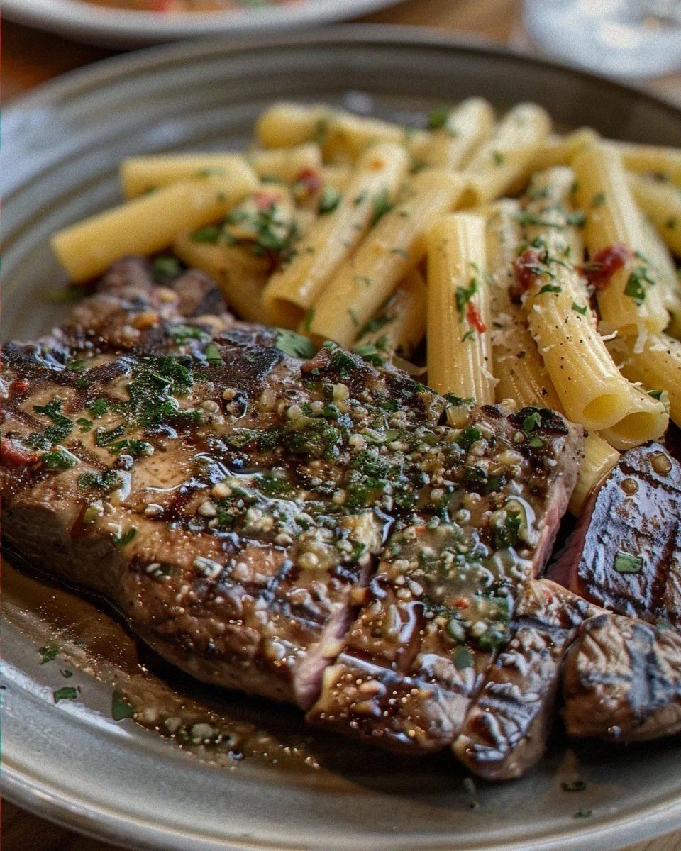Garlic Butter Steak with Rigatoni