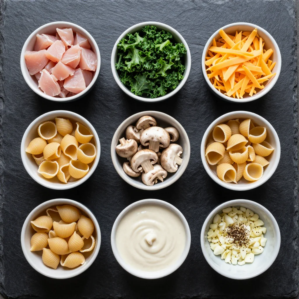Ingredients for budget-friendly chicken and kale casserole for post-holiday family meals