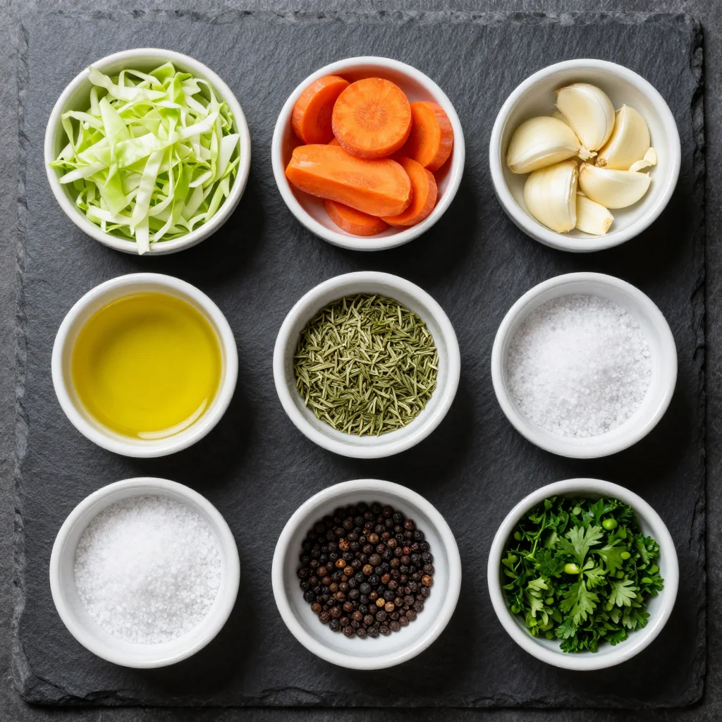 Ingredients for budgetfriendly garlic roasted cabbage and carrot side dish
