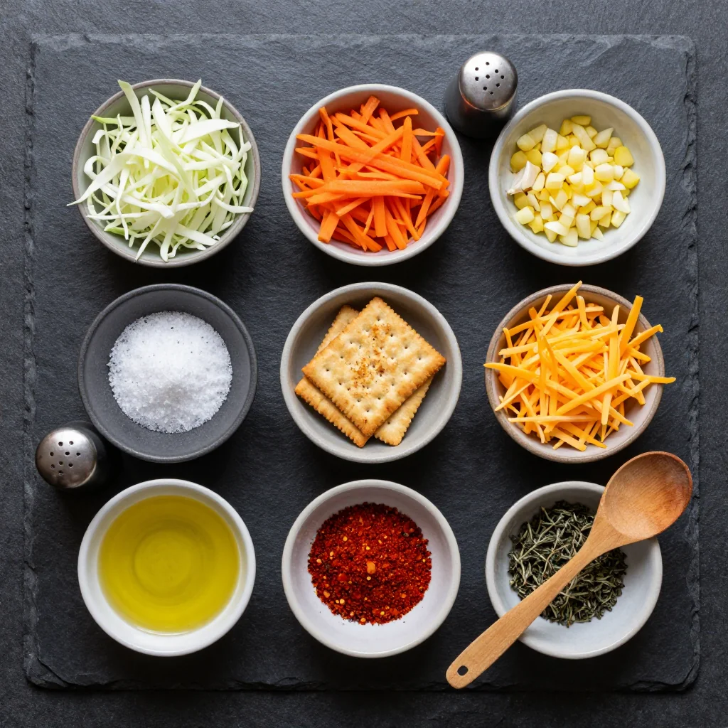 Ingredients for budgetfriendly roasted cabbage and carrot casserole for january