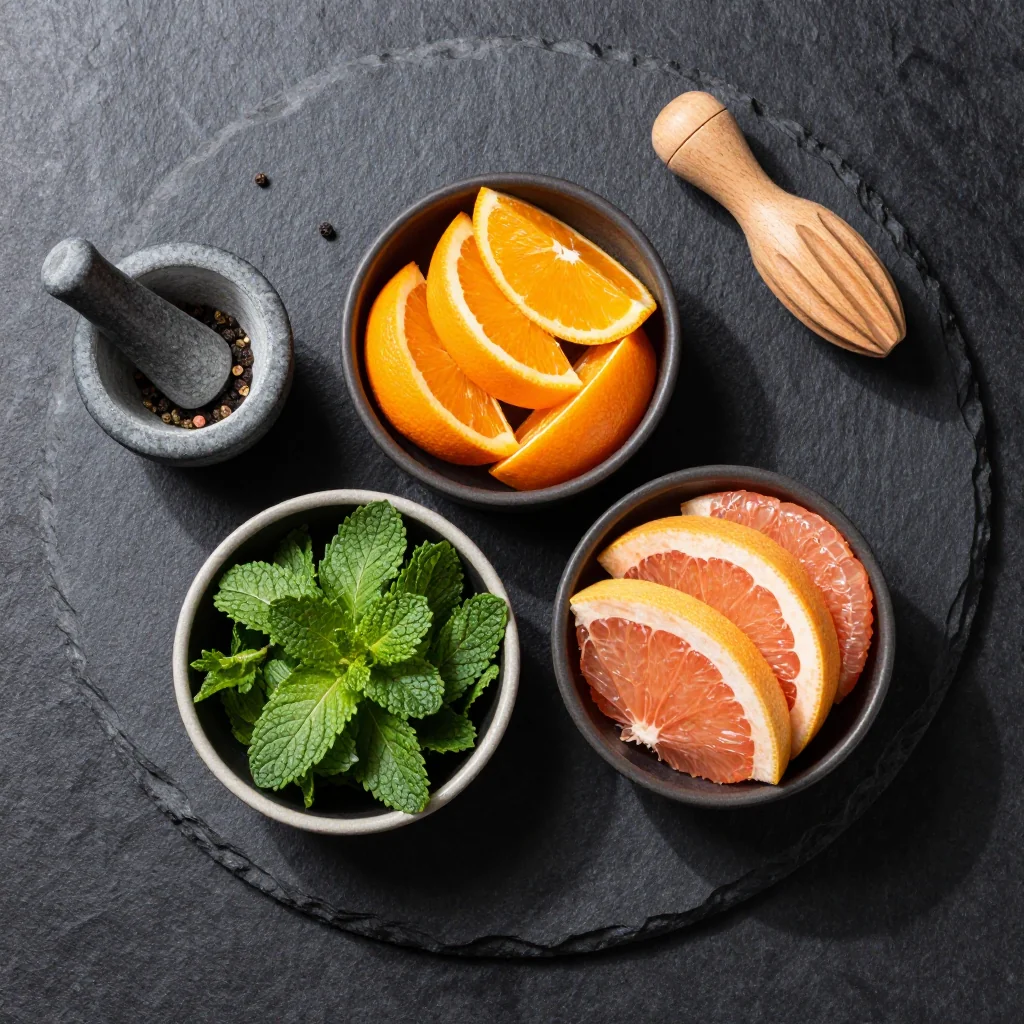 Ingredients for detox citrus salad with oranges grapefruit and fresh mint