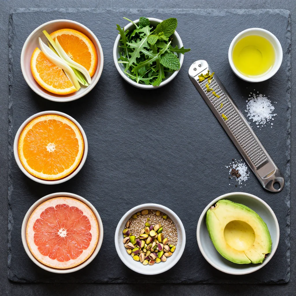 Ingredients for light citrus salad with orange and grapefruit for new year clean eating