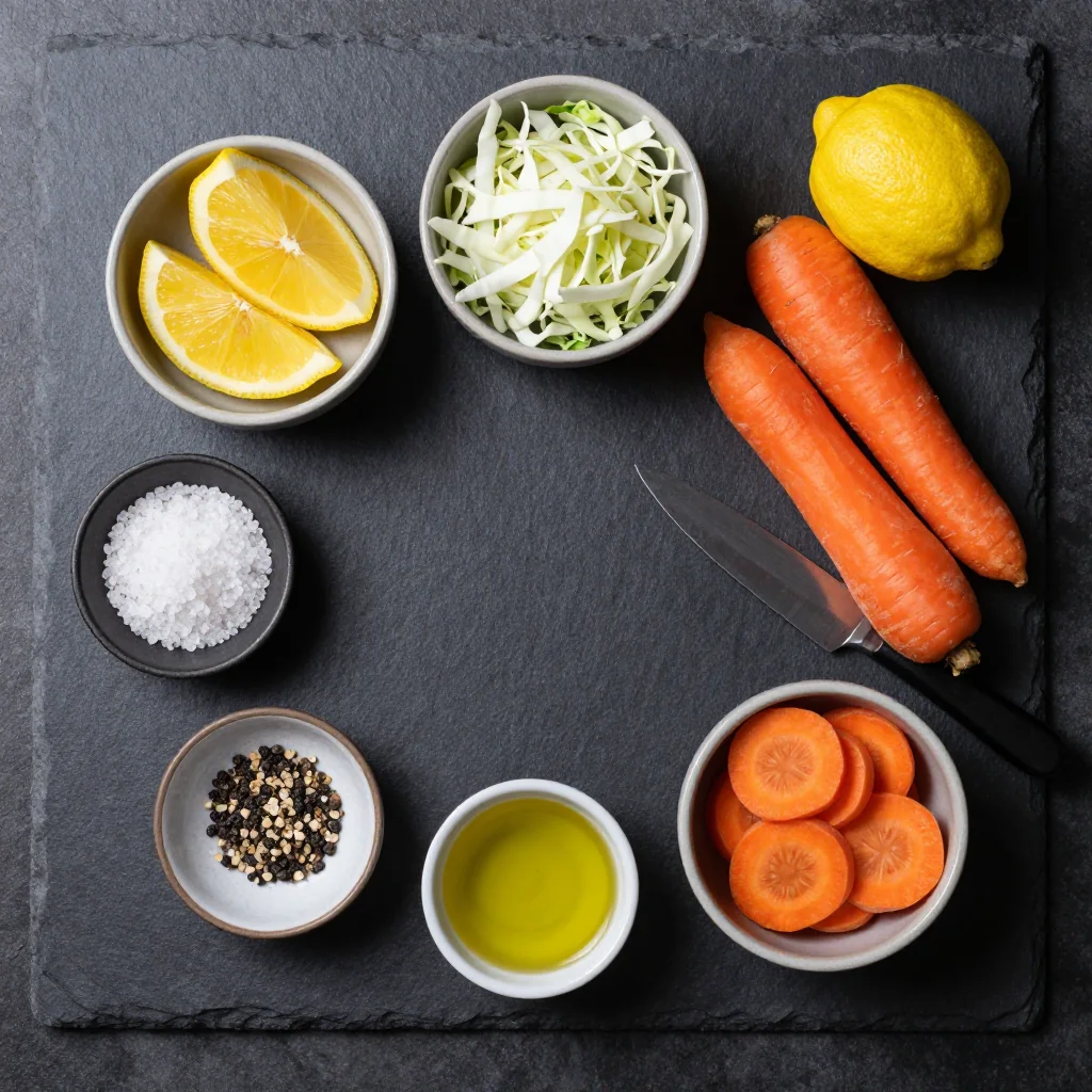 Ingredients for low calorie lemon roasted cabbage and carrots for detox meals