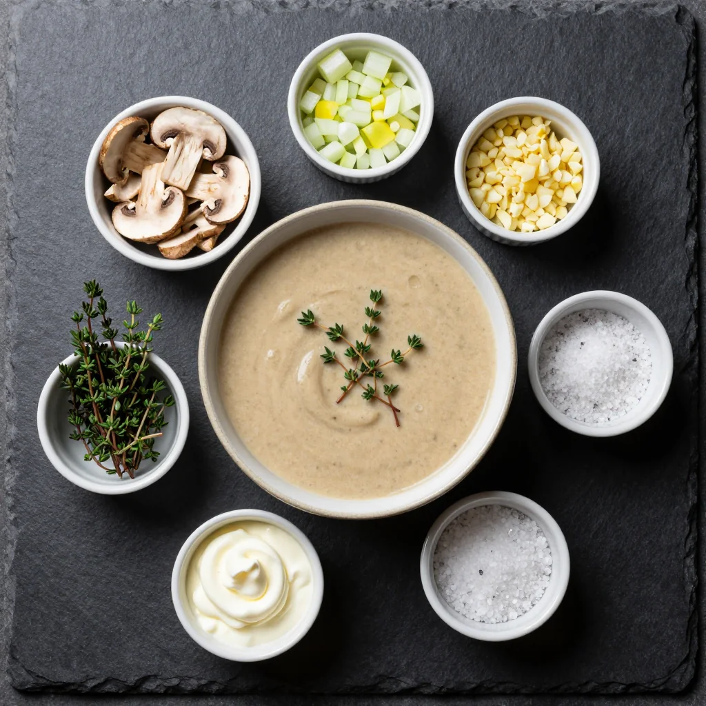 Ingredients laid out for mushroom soup