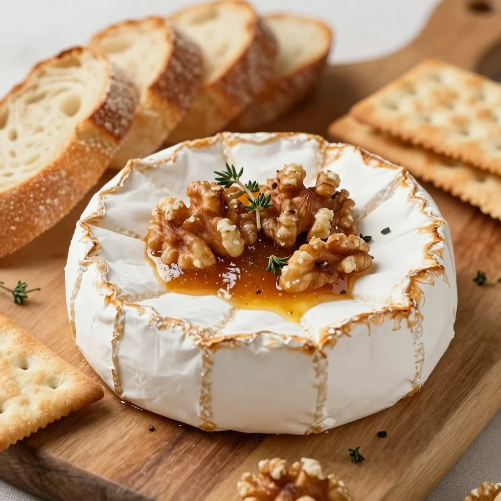 baked brie with fig jam and toasted walnuts for new year’s parties