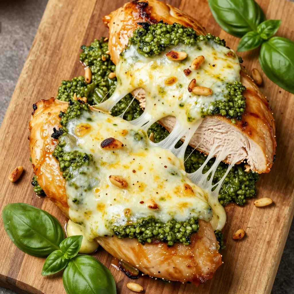 Baked Chicken Breast with a Pesto and Mozzarella