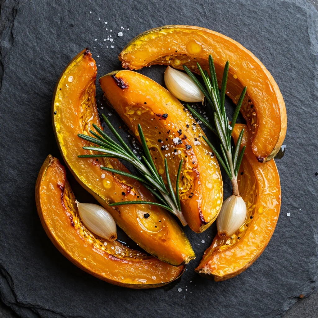 baked winter squash with garlic and rosemary for healthy comfort food