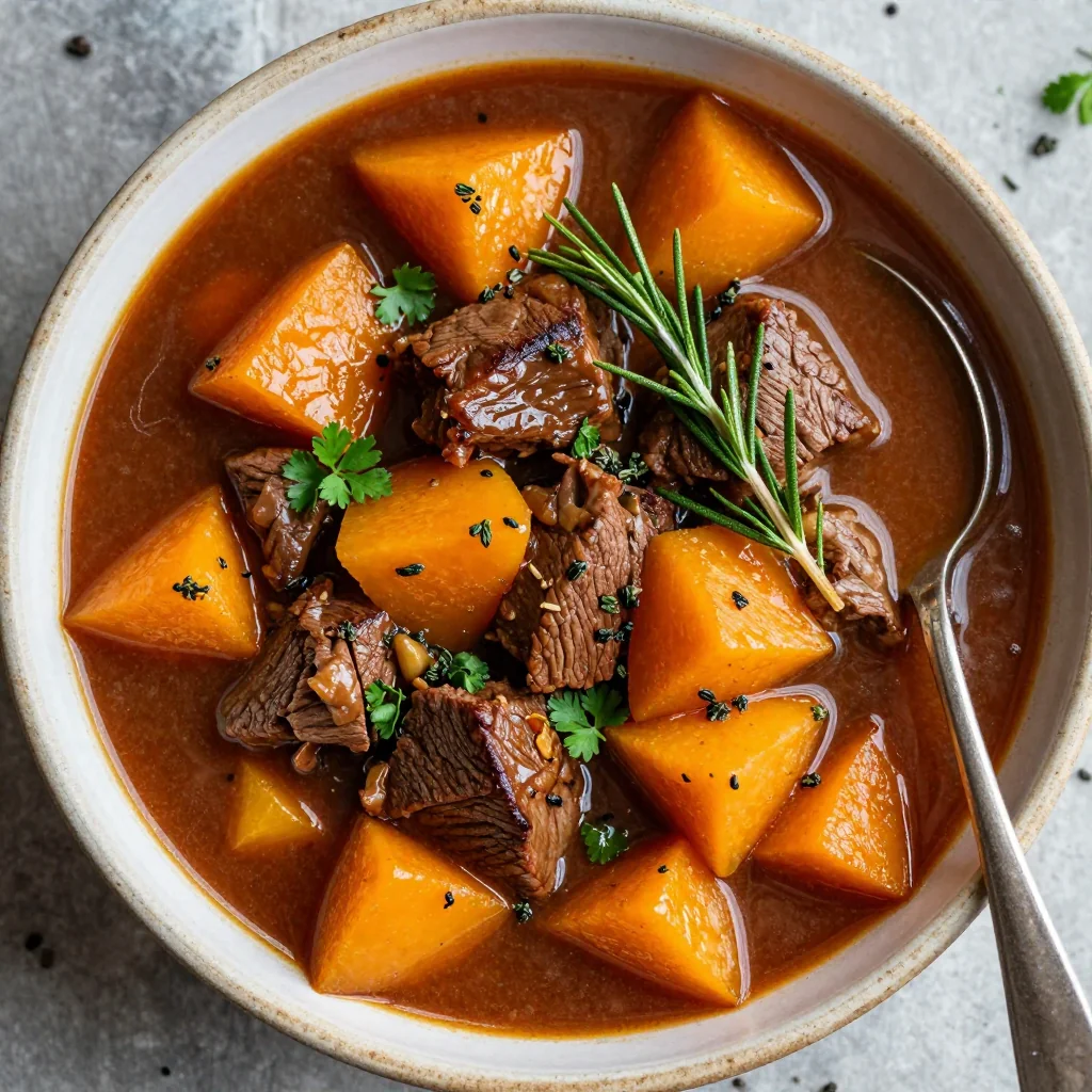 batch cook beef and winter squash stew with fresh herbs for easy meals