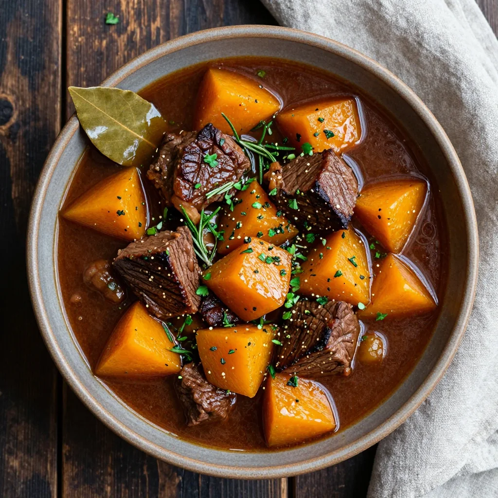 batch cook beef and winter squash stew with fresh herbs for easy meals