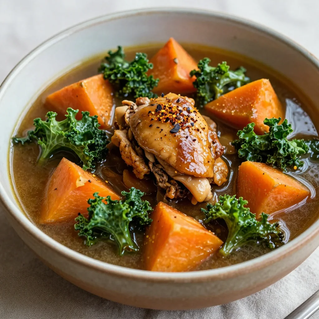 batch cook hearty chicken stew with sweet potatoes and kale