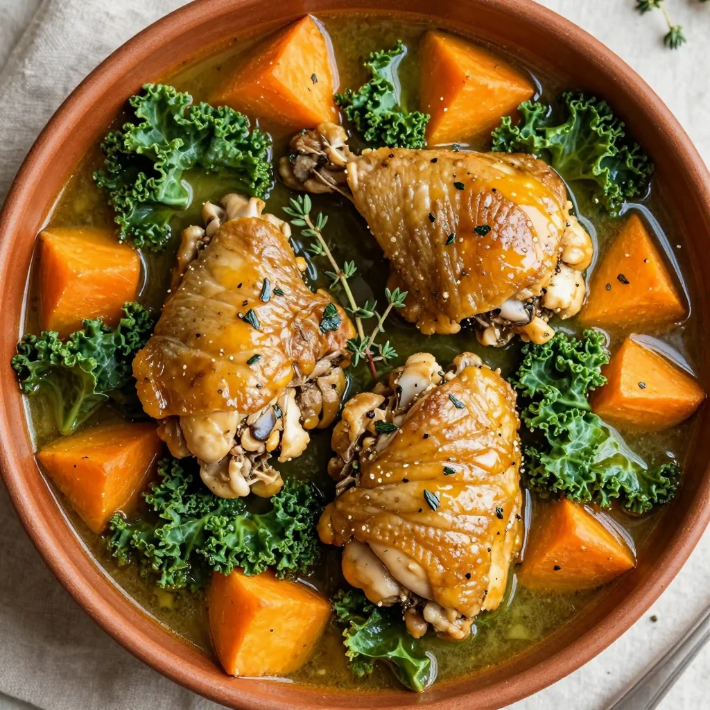 batch cook hearty chicken stew with sweet potatoes and kale