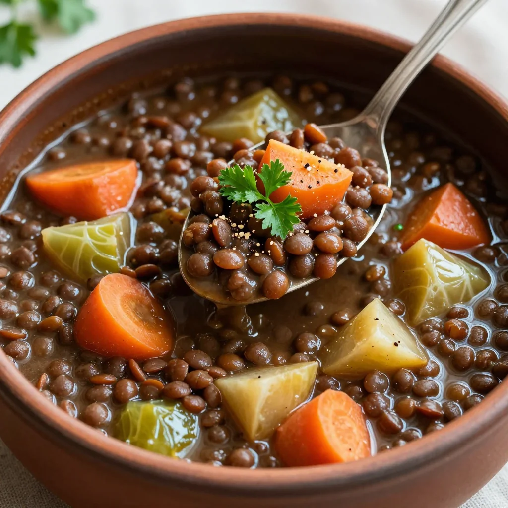 batch cook lentil and root vegetable stew with cabbage for easy meals
