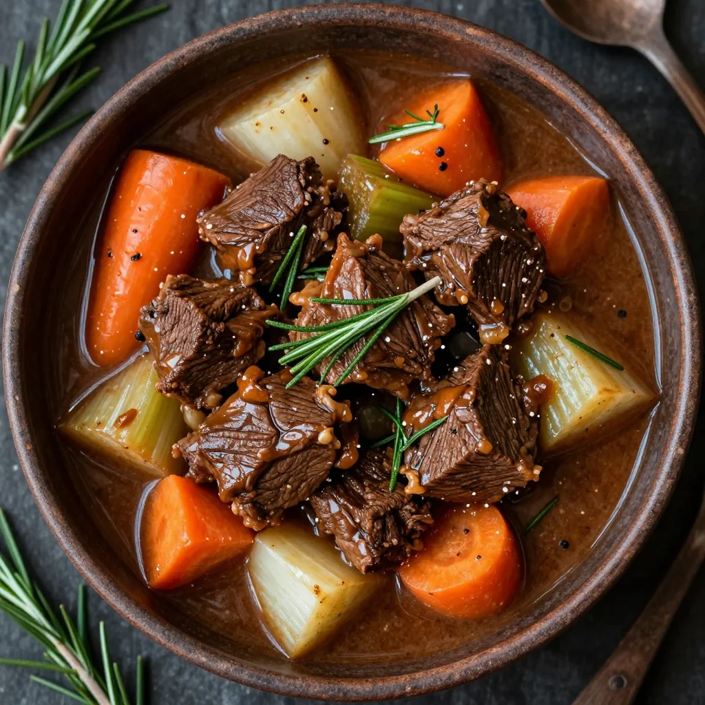 batch cook slow cooker beef stew with winter vegetables and rosemary