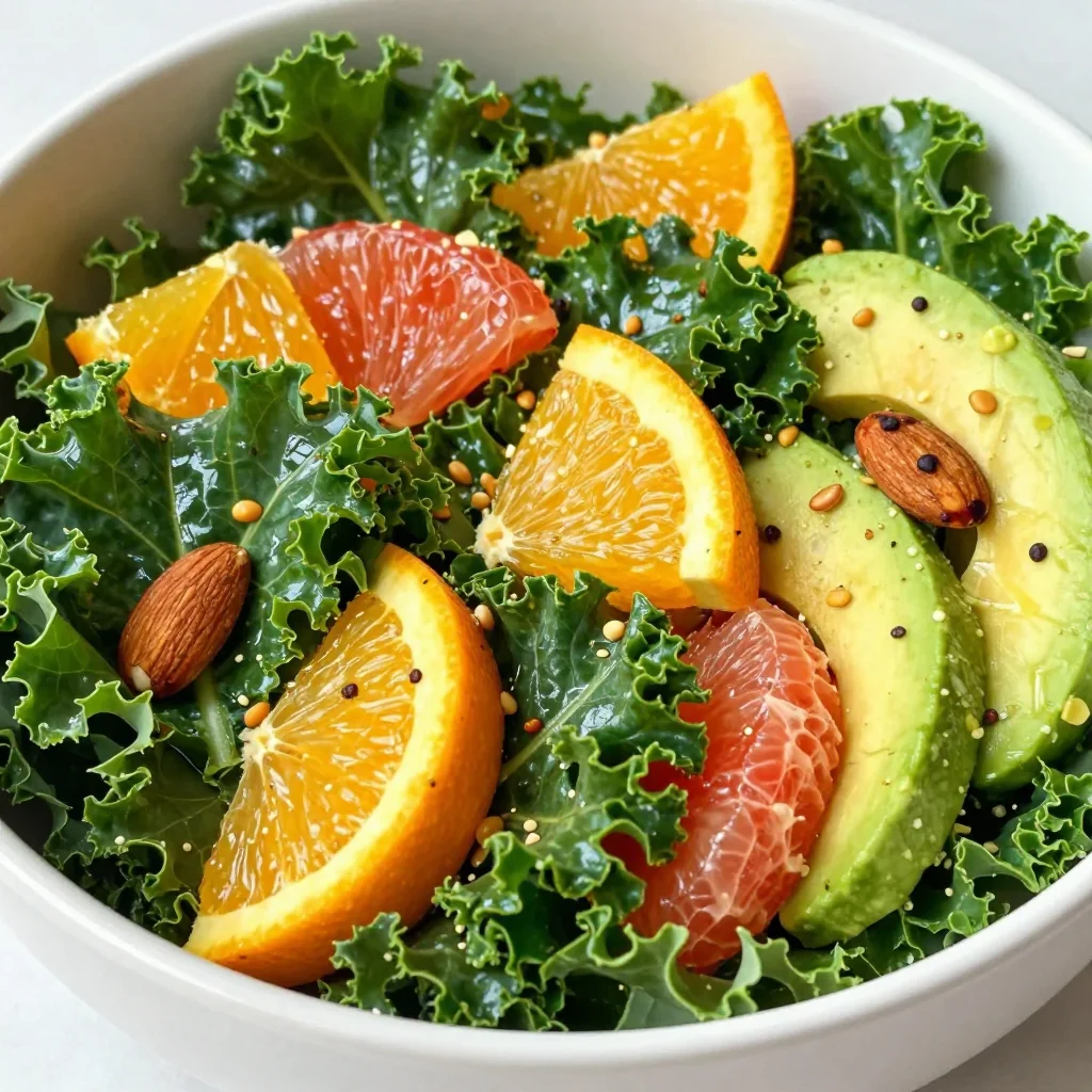 batch cooked citrus kale salad with oranges and grapefruit for detox