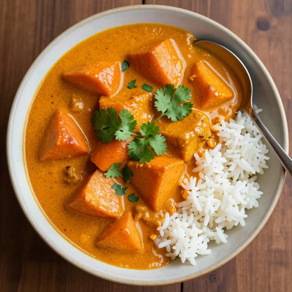 batch cooked sweet potato and carrot curry with fresh cilantro