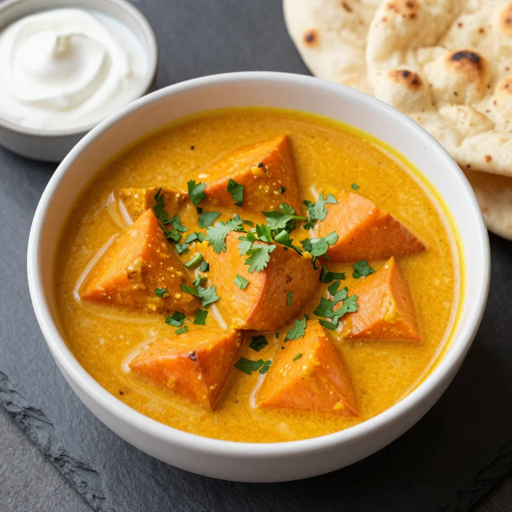 batch cooked sweet potato and carrot curry with fresh cilantro