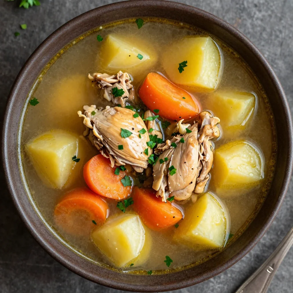 batch cooking friendly chicken and potato soup with root vegetables