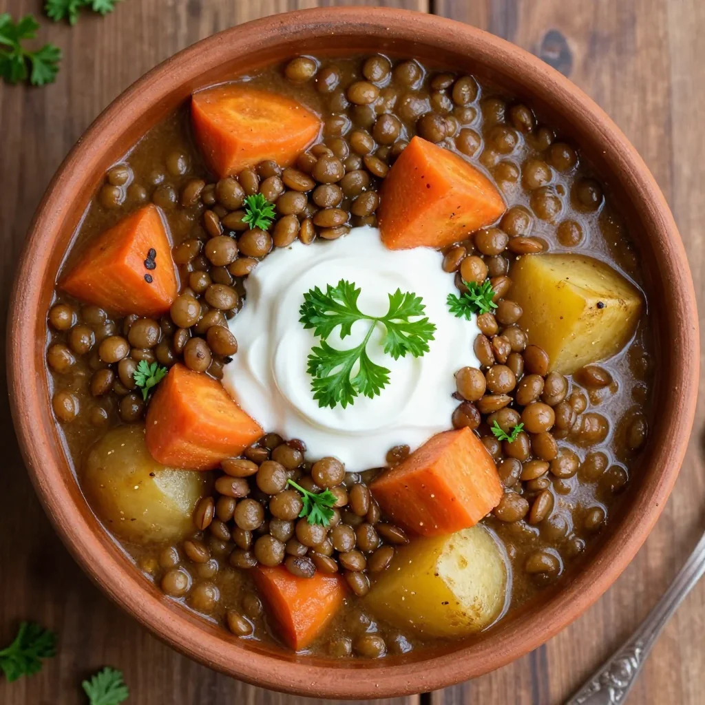 batch cooking friendly lentil and root vegetable stew for easy dinners