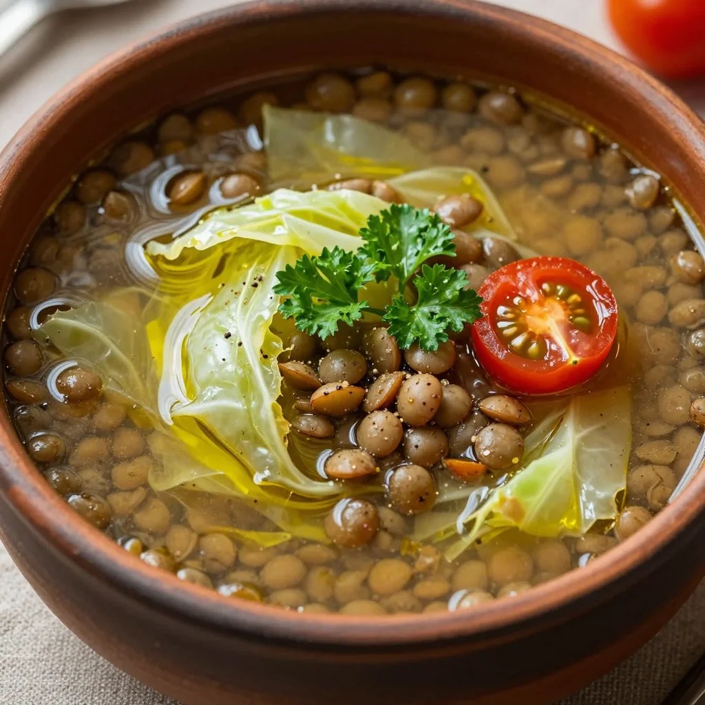 batch cooking lentil and cabbage soup for family winter meals