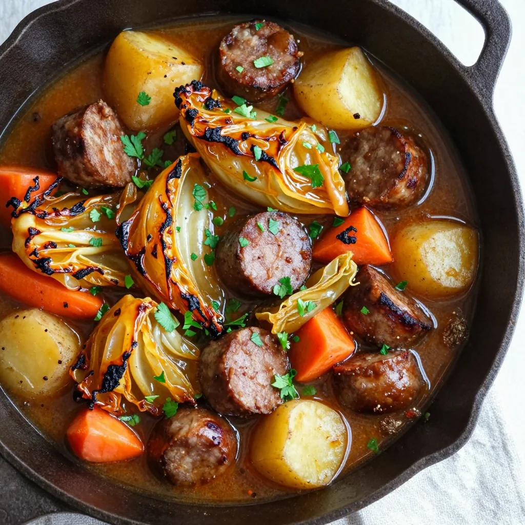 batch cooking roasted cabbage and sausage stew for family winter meals