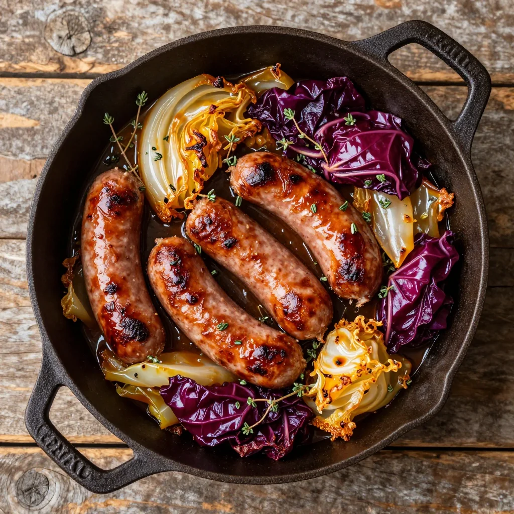batch cooking roasted cabbage and sausage stew for family winter meals