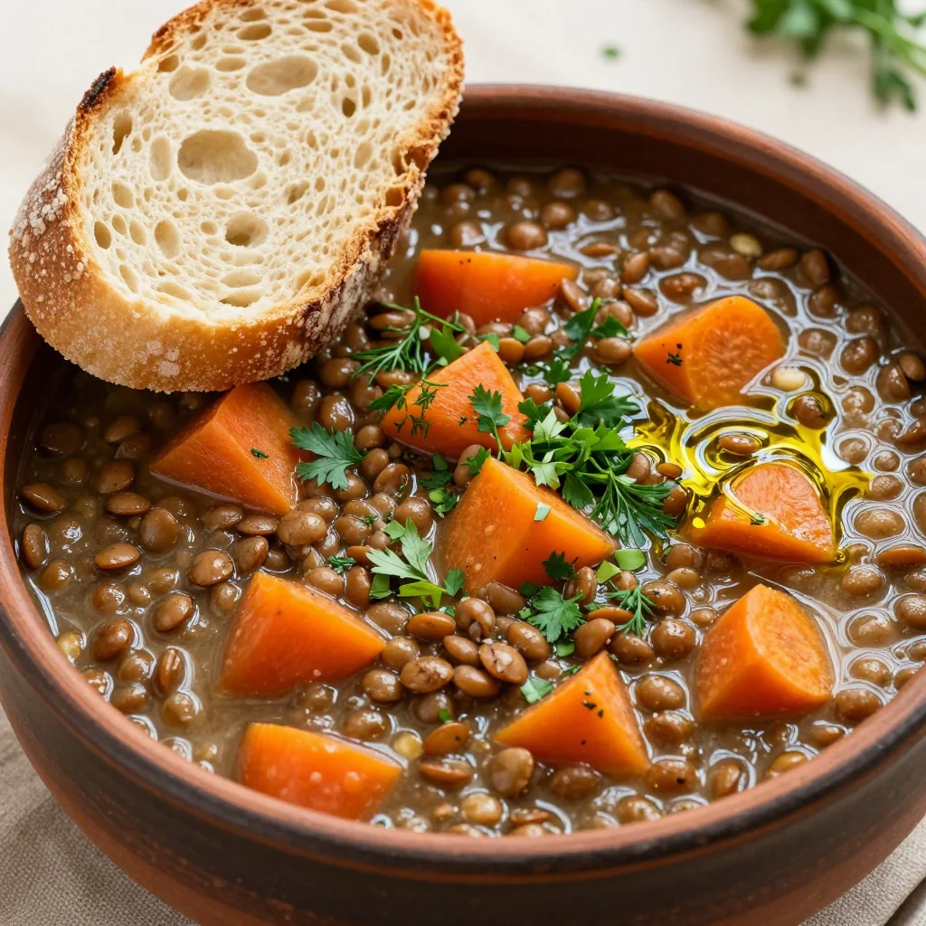 batchcooked lentil and carrot stew with fresh herbs for quick dinners