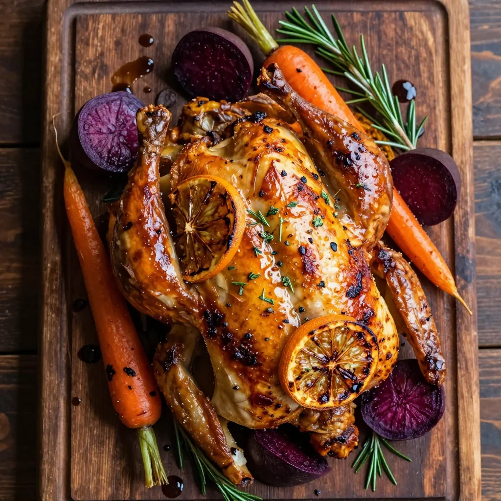 bright citrus and herb roasted chicken with root vegetables for dinner