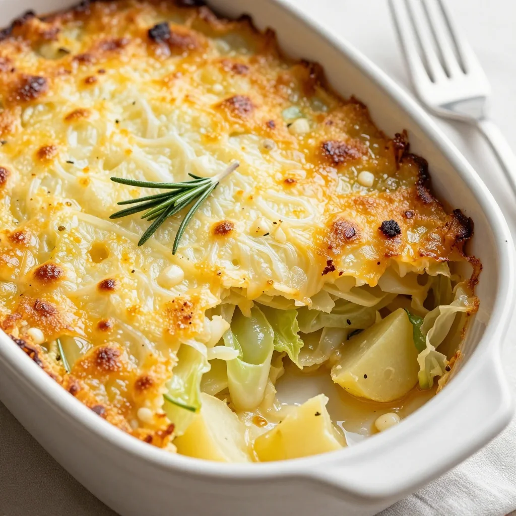 budget friendly cabbage and potato gratin with garlic and rosemary