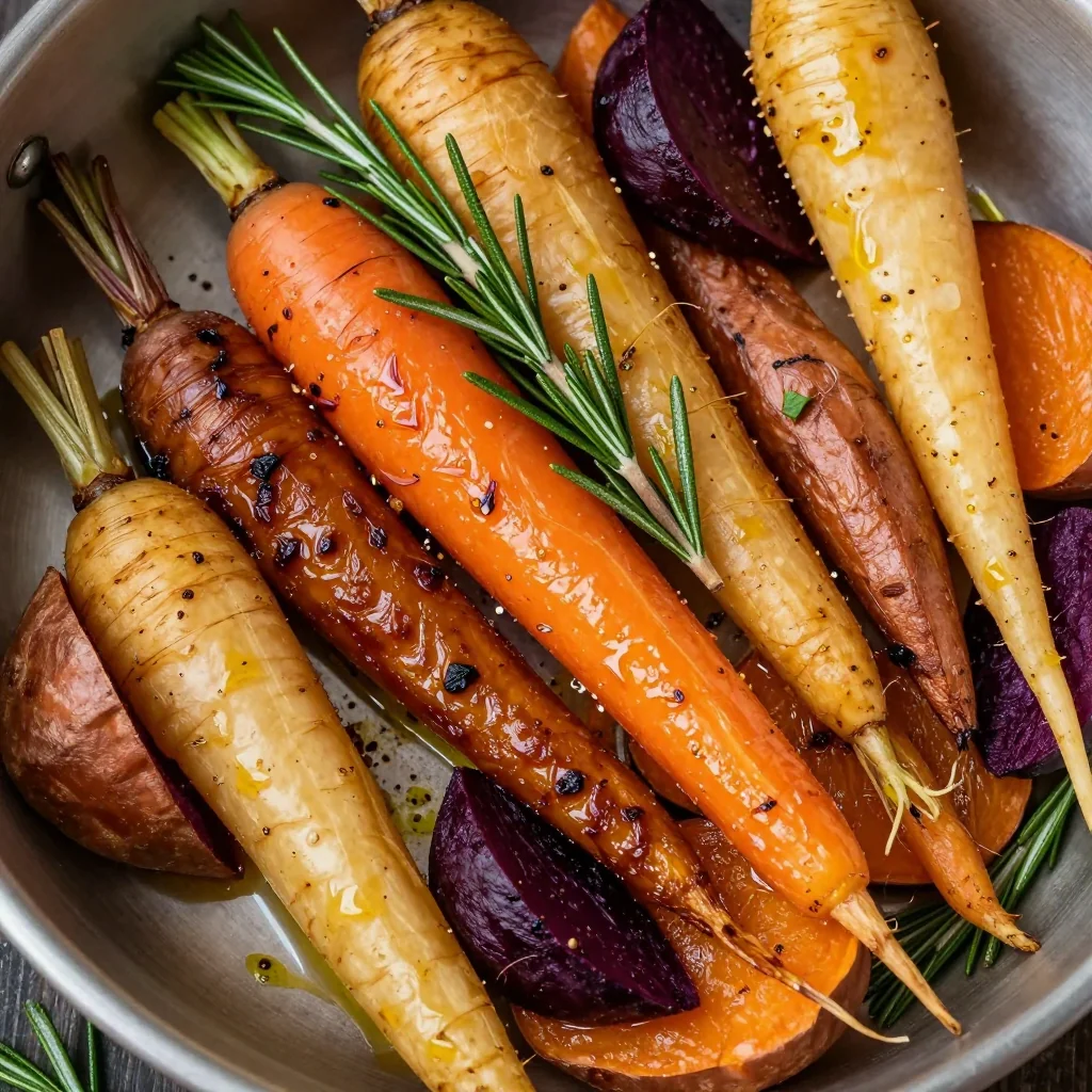 budget friendly roasted winter root vegetables with fresh rosemary