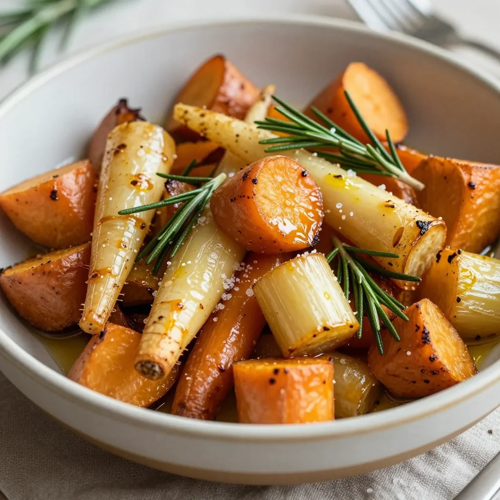 budget friendly roasted winter root vegetables with fresh rosemary