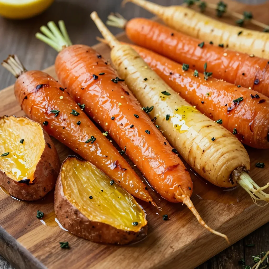 budget friendly roasted winter vegetables with lemon and fresh thyme