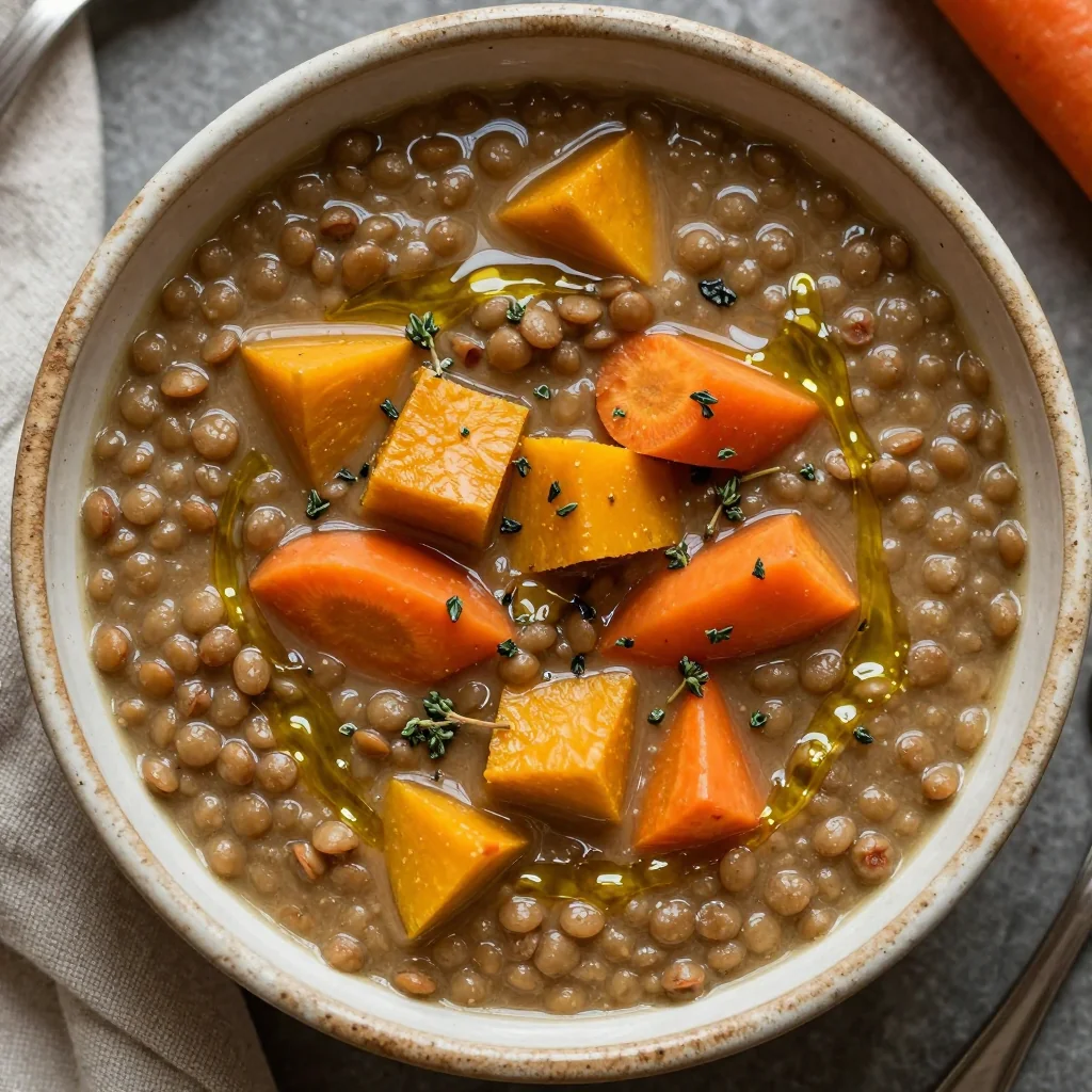 budgetfriendly lentil soup with winter squash and carrots for cold nights