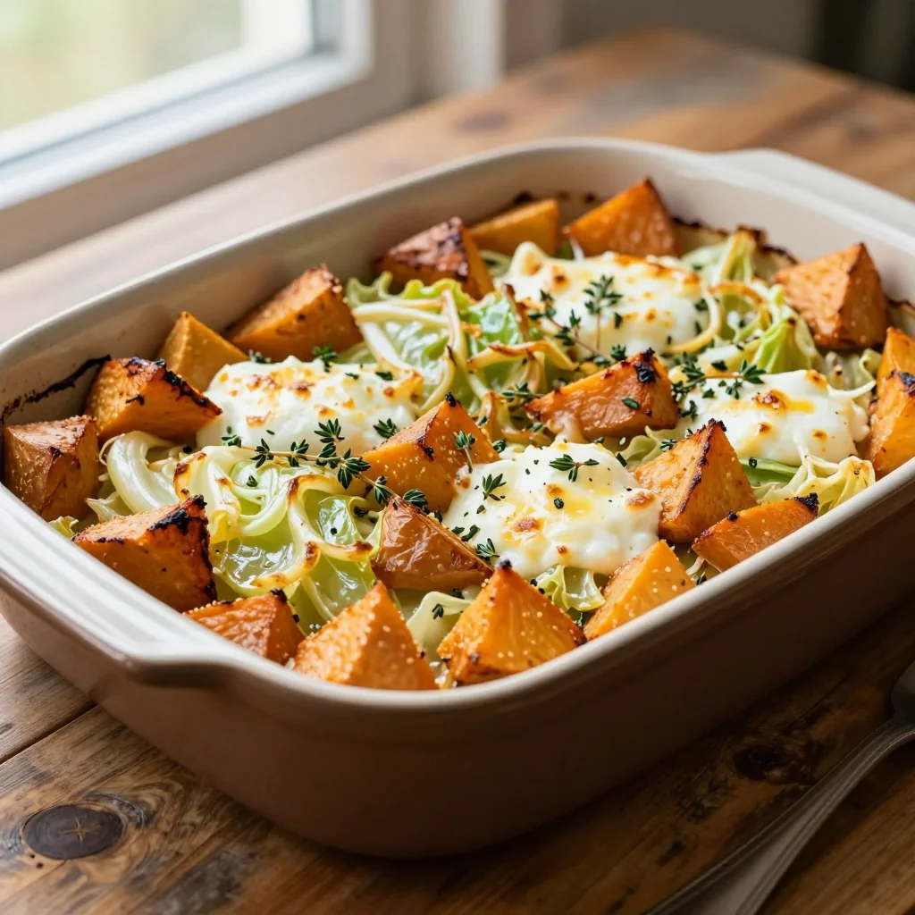 budgetfriendly roasted cabbage and sweet potato bake for family dinners