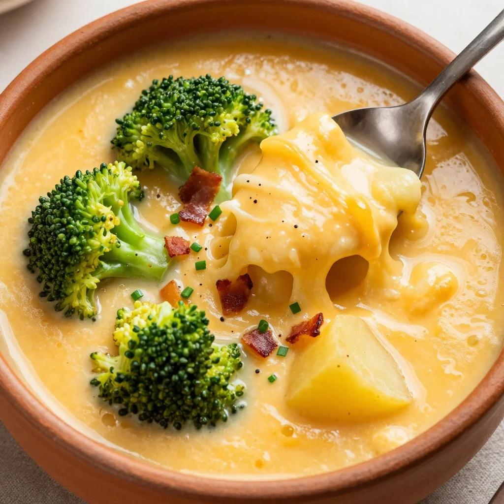 Cheesy Broccoli Potato Soup Made from Pantry Staples