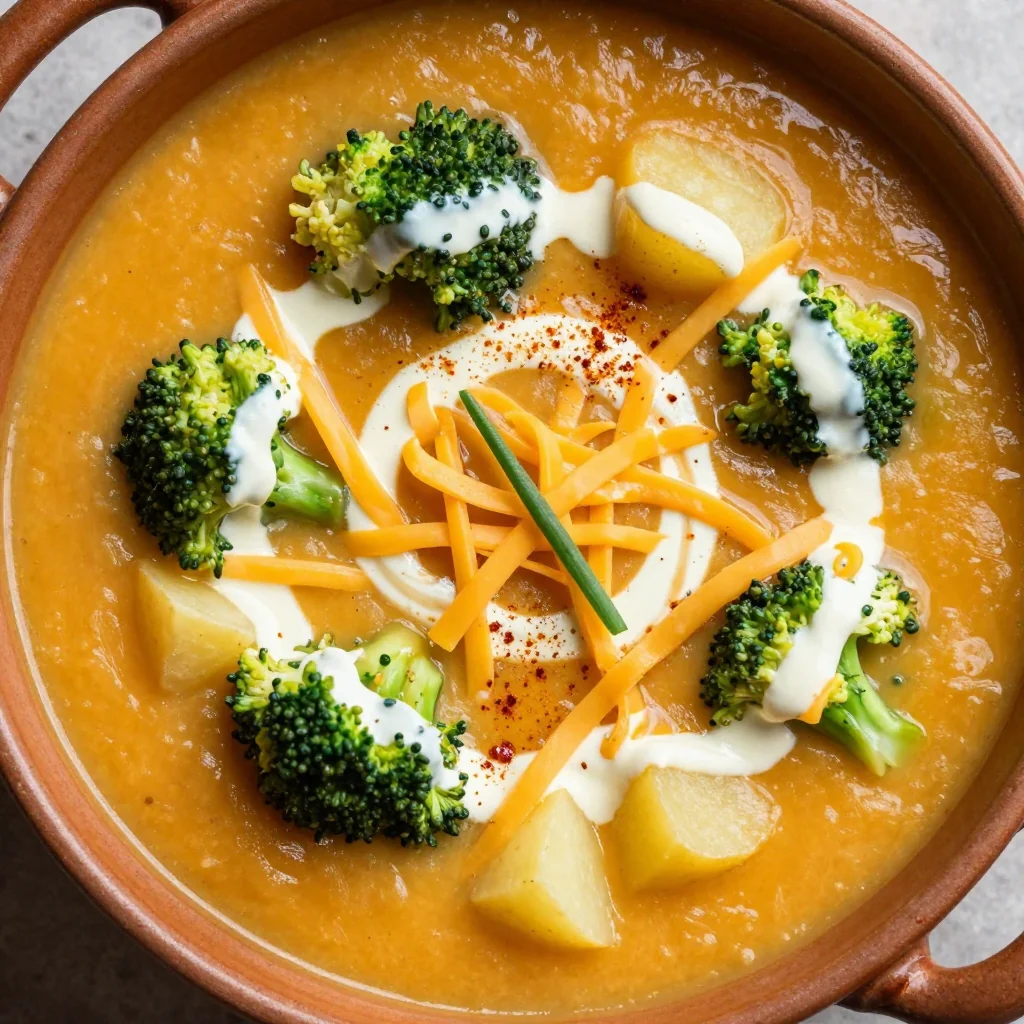 Cheesy Broccoli Potato Soup Made from Pantry Staples